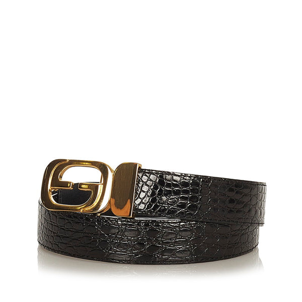 グッチ GGロゴ ブラック レザー ベルト メンズ GUCCI 【中古】