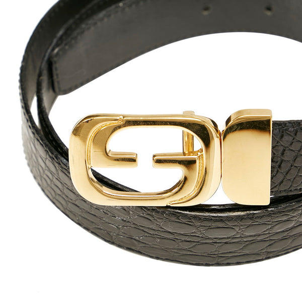 グッチ GGロゴ ブラック レザー ベルト メンズ GUCCI 【中古】