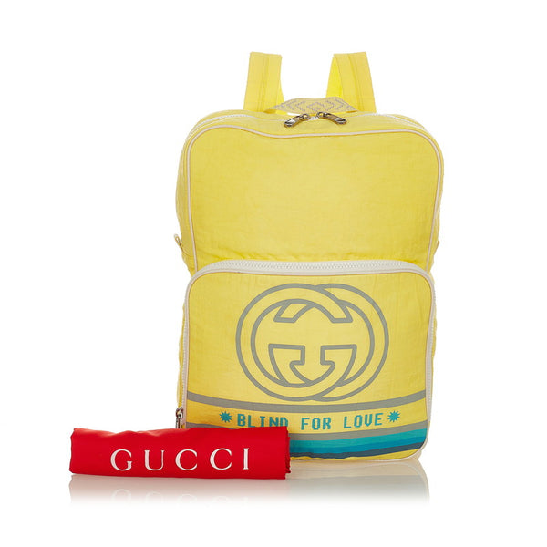 グッチ ブラインドフォーラブ リュック バックパック 536724  イエロー ブルー グレー ナイロン キャンバス レディース GUCCI 【中古】