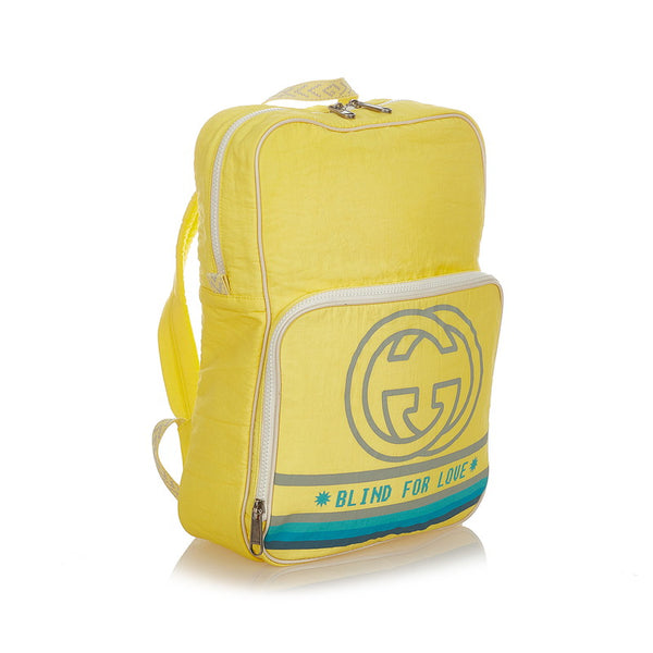 グッチ ブラインドフォーラブ リュック バックパック 536724  イエロー ブルー グレー ナイロン キャンバス レディース GUCCI 【中古】