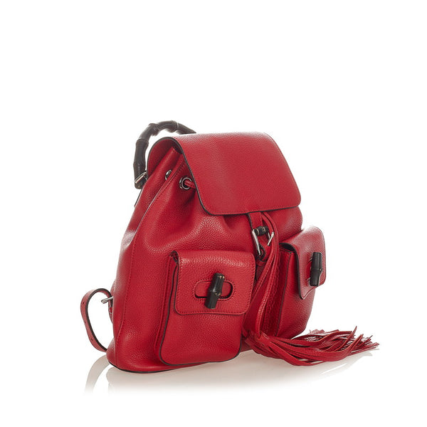 グッチ バンブー  リュック バックパック 370833 レッド レザー レディース GUCCI 【中古】