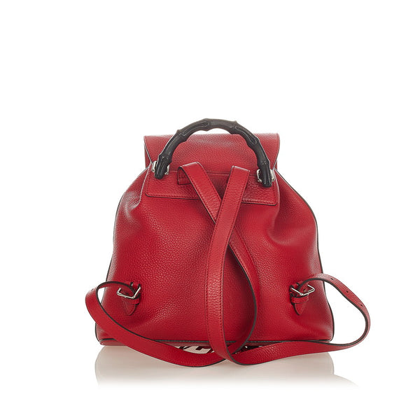 グッチ バンブー  リュック バックパック 370833 レッド レザー レディース GUCCI 【中古】