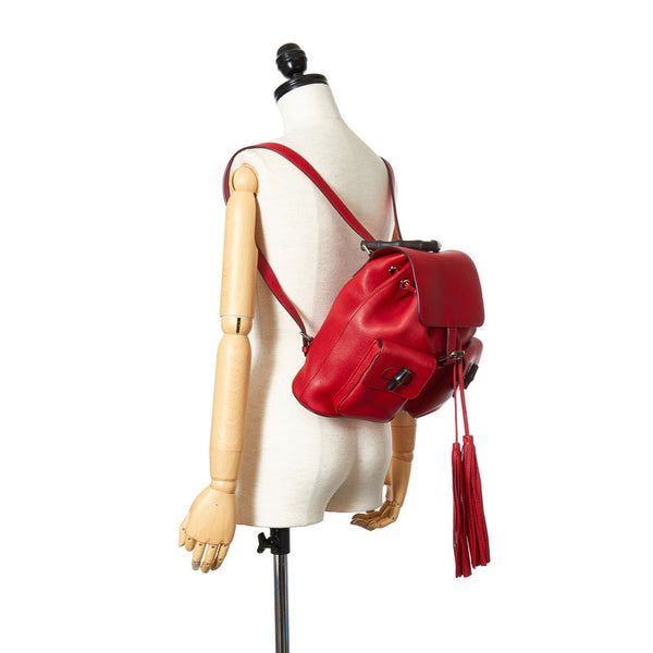 グッチ バンブー  リュック バックパック 370833 レッド レザー レディース GUCCI 【中古】