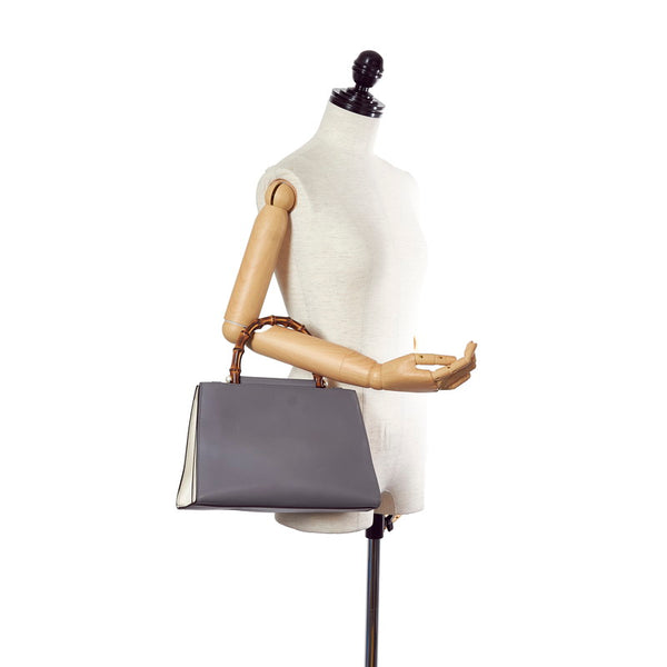 グッチ バンブー 459076 グレー レザー ハンドバッグ レディース GUCCI 【中古】