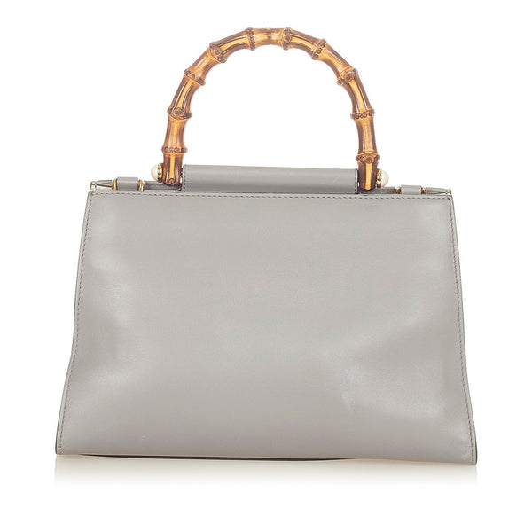 グッチ バンブー 459076 グレー レザー ハンドバッグ レディース GUCCI 【中古】