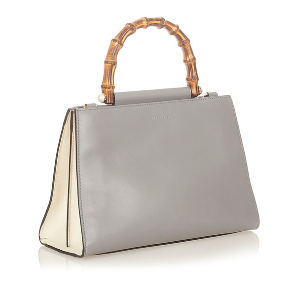 グッチ バンブー 459076 グレー レザー ハンドバッグ レディース GUCCI 【中古】