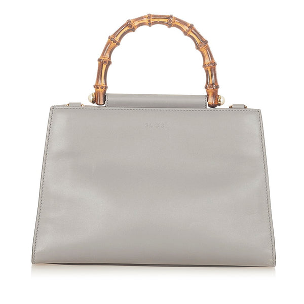 グッチ バンブー 459076 グレー レザー ハンドバッグ レディース GUCCI 【中古】