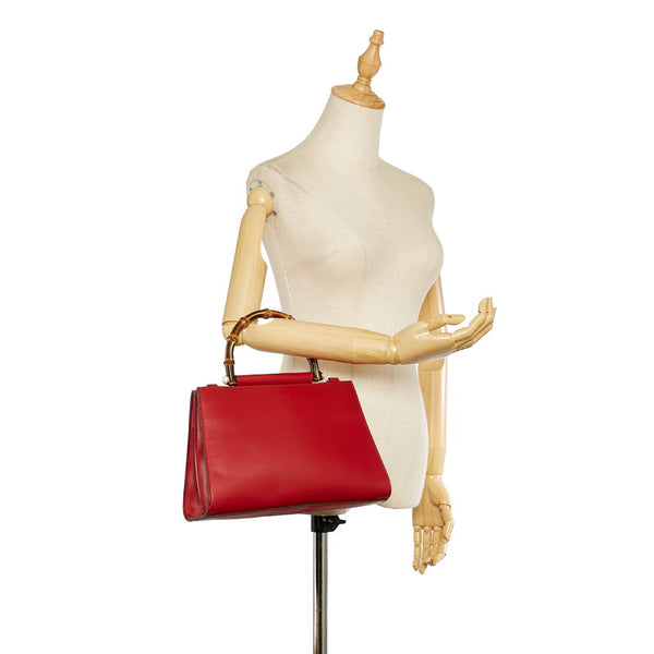 グッチ バンブー 459076 レッド レザー ハンドバッグ レディース GUCCI 【中古】