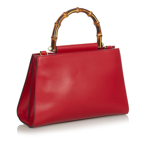 グッチ バンブー 459076 レッド レザー ハンドバッグ レディース GUCCI 【中古】