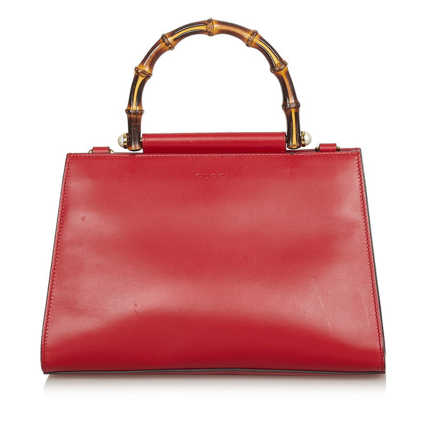 グッチ バンブー 459076 レッド レザー ハンドバッグ レディース GUCCI 【中古】