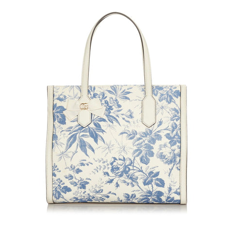 グッチ バーバリウム 432684 ホワイト ブルー キャンバス レザー ハンドバッグ レディース GUCCI 【中古】