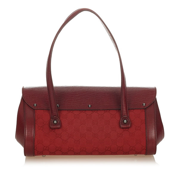 グッチ GGキャンバス バンブー 111713 レッド レザー キャンバス ハンドバッグ レディース GUCCI 【中古】