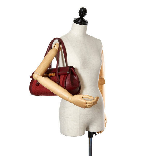 グッチ GGキャンバス バンブー 111713 レッド レザー キャンバス ハンドバッグ レディース GUCCI 【中古】