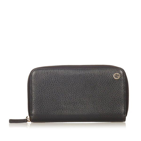 グッチ インターロッキングG 449347 ブラック レザー 長財布 レディース GUCCI 【中古】