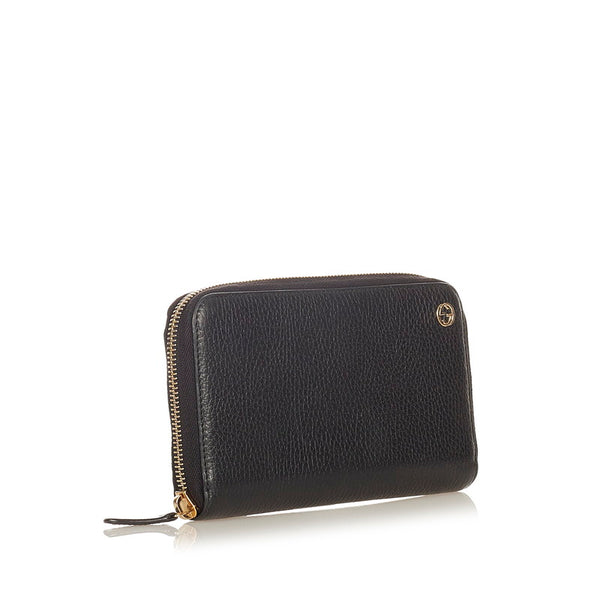 グッチ インターロッキングG 449347 ブラック レザー 長財布 レディース GUCCI 【中古】