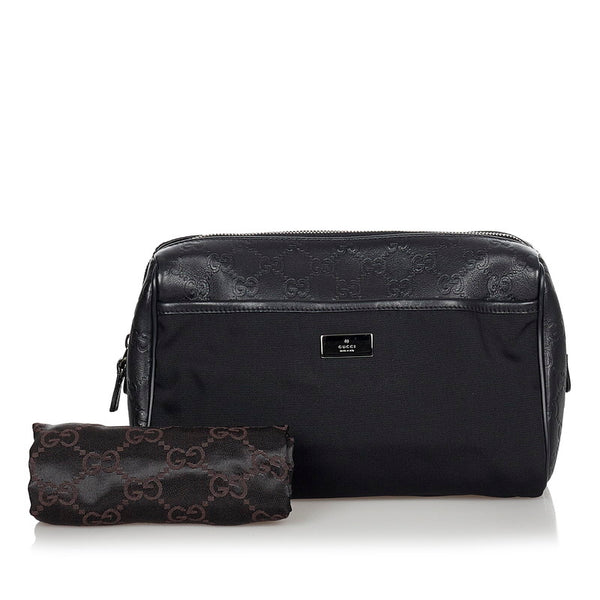 グッチ GG ブラック レザー ナイロン セカンドバッグ レディース GUCCI 【中古】