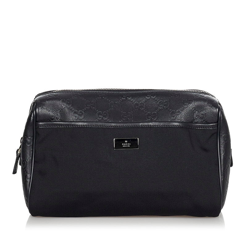 グッチ GG ブラック レザー ナイロン セカンドバッグ レディース GUCCI 【中古】