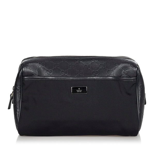 グッチ GG ブラック レザー ナイロン セカンドバッグ レディース GUCCI 【中古】