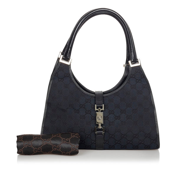 グッチ ジャッキー GGキャンバス 002 1067 ブラック キャンバス レザー ショルダーバッグ レディース GUCCI 【中古】