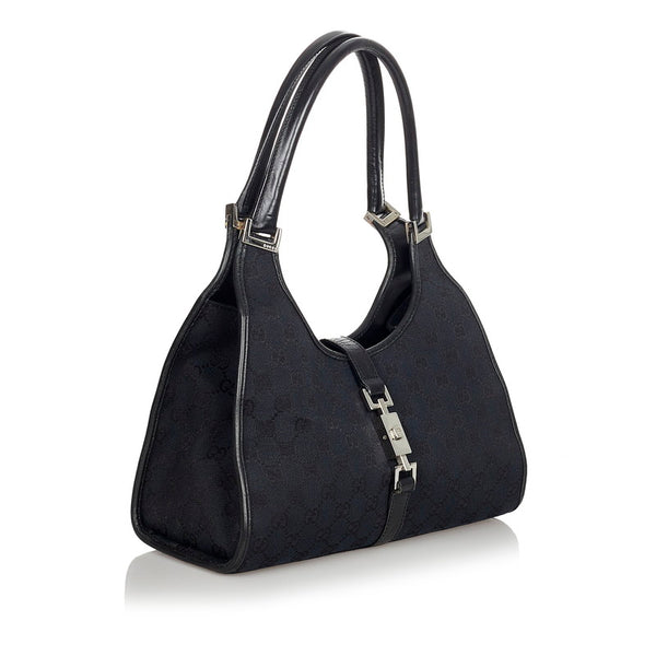 グッチ ジャッキー GGキャンバス 002 1067 ブラック キャンバス レザー ショルダーバッグ レディース GUCCI 【中古】