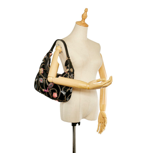 グッチ チャーム柄 153010 ブラック マルチカラー サテン レザー ワンショルダー レディース GUCCI 【中古】