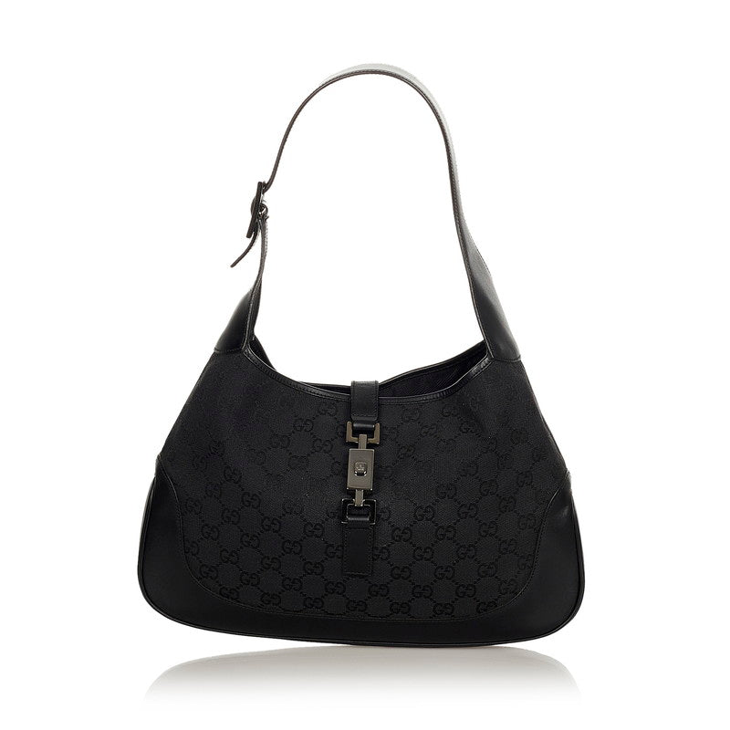 グッチ GGキャンバス ジャッキー 00963 ブラック キャンバス レザー ワンショルダー レディース GUCCI 【中古】