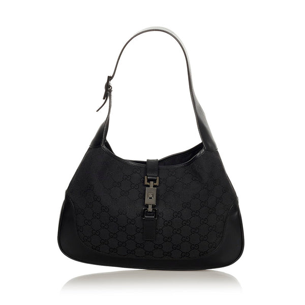 グッチ GGキャンバス ジャッキー 00963 ブラック キャンバス レザー ワンショルダー レディース GUCCI 【中古】