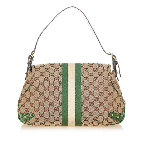 グッチ GGキャンバス ホースビット 131474 グリーン ブラウン キャンバス レザー ショルダーバッグ レディース GUCCI 【中古】