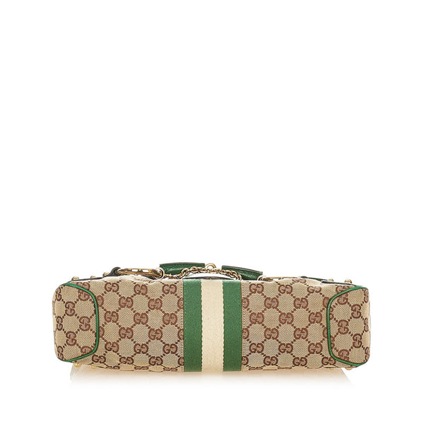 グッチ GGキャンバス ホースビット 131474 グリーン ブラウン キャンバス レザー ショルダーバッグ レディース GUCCI 【中古】
