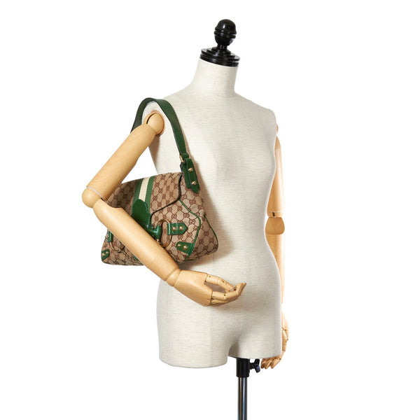 グッチ GGキャンバス ホースビット 131474 グリーン ブラウン キャンバス レザー ショルダーバッグ レディース GUCCI 【中古】