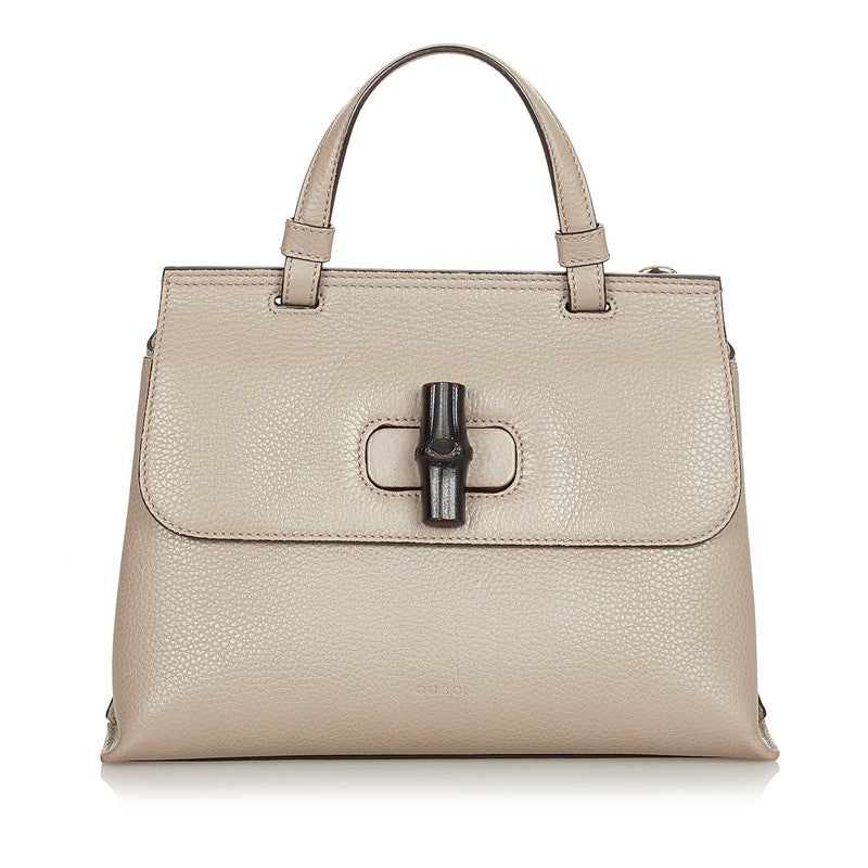 グッチ バンブー デイリー グレー レザー ハンドバッグ ショルダーバッグ 2WAY レディース GUCCI 【中古】