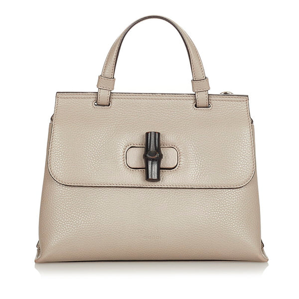 グッチ バンブー デイリー グレー レザー ハンドバッグ ショルダーバッグ 2WAY レディース GUCCI 【中古】