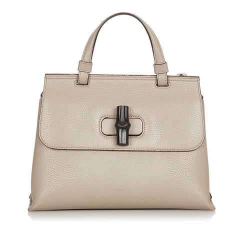 グッチ バンブー デイリー グレー レザー ハンドバッグ ショルダーバッグ 2WAY レディース GUCCI 【中古】