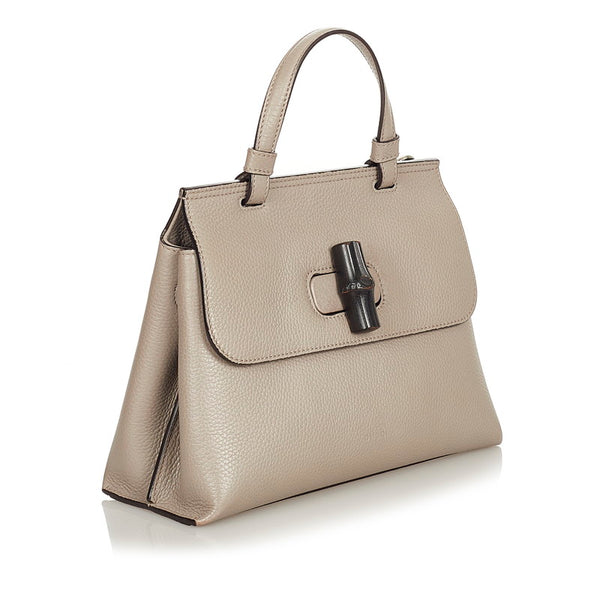 グッチ バンブー デイリー グレー レザー ハンドバッグ ショルダーバッグ 2WAY レディース GUCCI 【中古】