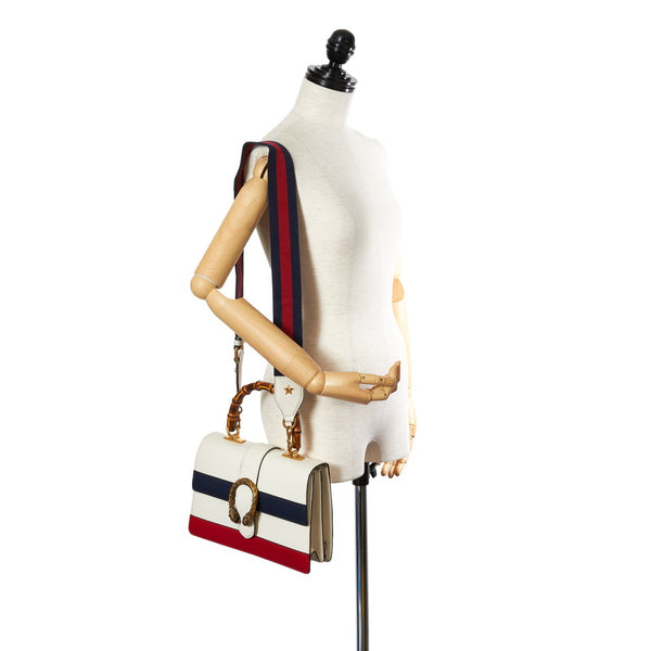 グッチ ディオニュソス バンブー ハンドバッグ ショルダーバッグ 2WAY 448075 ホワイト ネイビー レッド レザー レディース GUCCI 【中古】