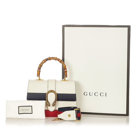 グッチ ディオニュソス バンブー ハンドバッグ ショルダーバッグ 2WAY 448075 ホワイト ネイビー レッド レザー レディース GUCCI 【中古】