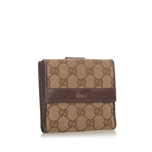 グッチ GGキャンバス Ｗホック 二つ折り財布 131854 ブラウン キャンバス レザー レディース GUCCI 【中古】