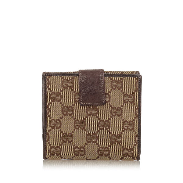 グッチ GGキャンバス Ｗホック 二つ折り財布 131854 ブラウン キャンバス レザー レディース GUCCI 【中古】