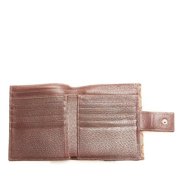 グッチ GGキャンバス Ｗホック 二つ折り財布 131854 ブラウン キャンバス レザー レディース GUCCI 【中古】