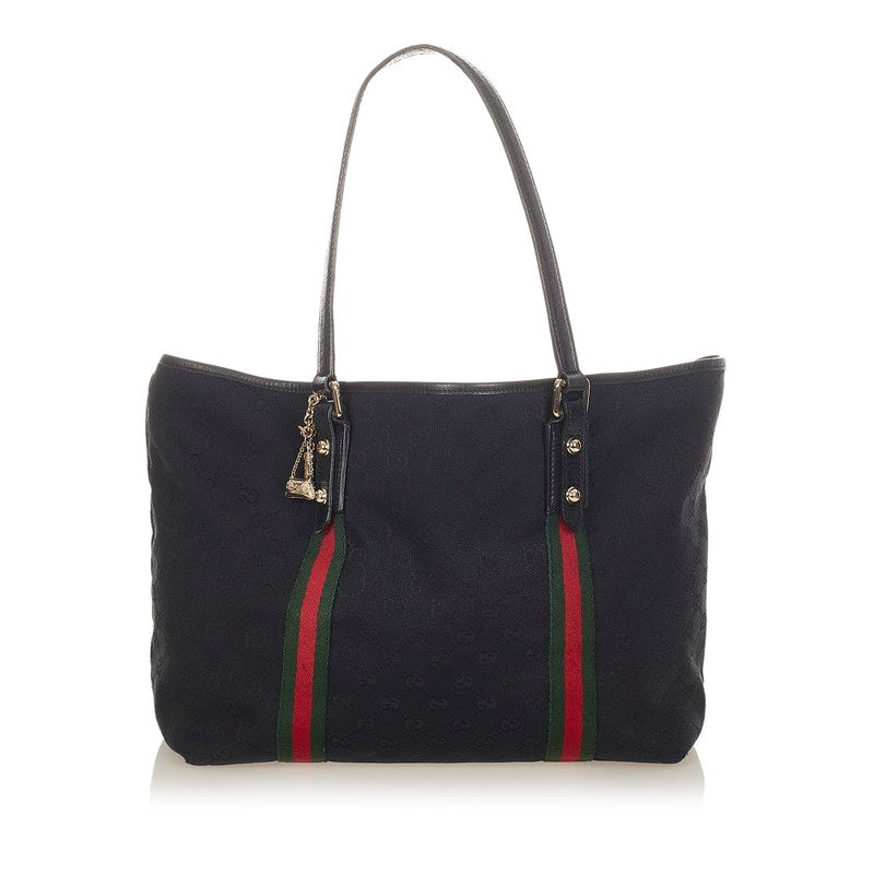 グッチ GGキャンバス シェリーライン 139260 ブラック キャンバス レザー トートバッグ レディース GUCCI 【中古】