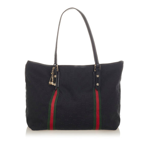 グッチ GGキャンバス シェリーライン 139260 ブラック キャンバス レザー トートバッグ レディース GUCCI 【中古】