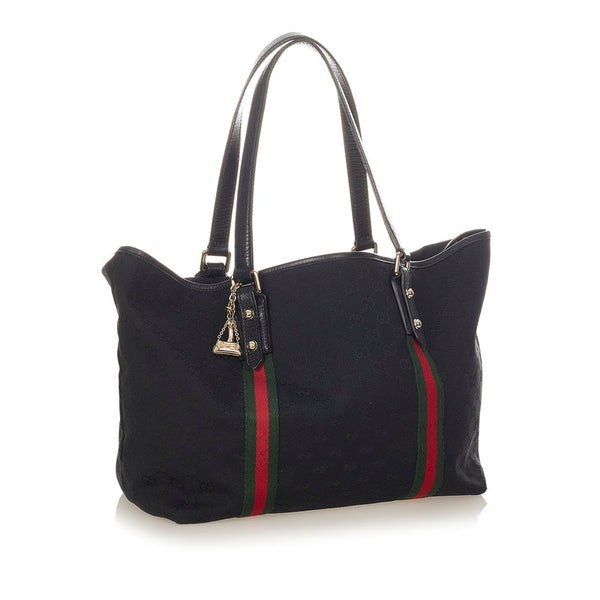 グッチ GGキャンバス シェリーライン 139260 ブラック キャンバス レザー トートバッグ レディース GUCCI 【中古】