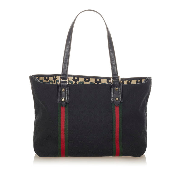 グッチ GGキャンバス シェリーライン 139260 ブラック キャンバス レザー トートバッグ レディース GUCCI 【中古】
