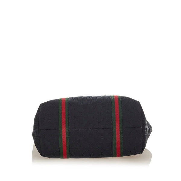 グッチ GGキャンバス シェリーライン 139260 ブラック キャンバス レザー トートバッグ レディース GUCCI 【中古】