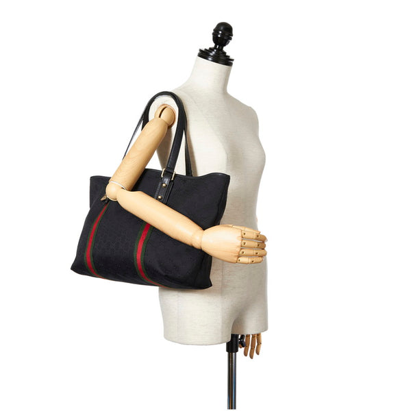 グッチ GGキャンバス シェリーライン 139260 ブラック キャンバス レザー トートバッグ レディース GUCCI 【中古】