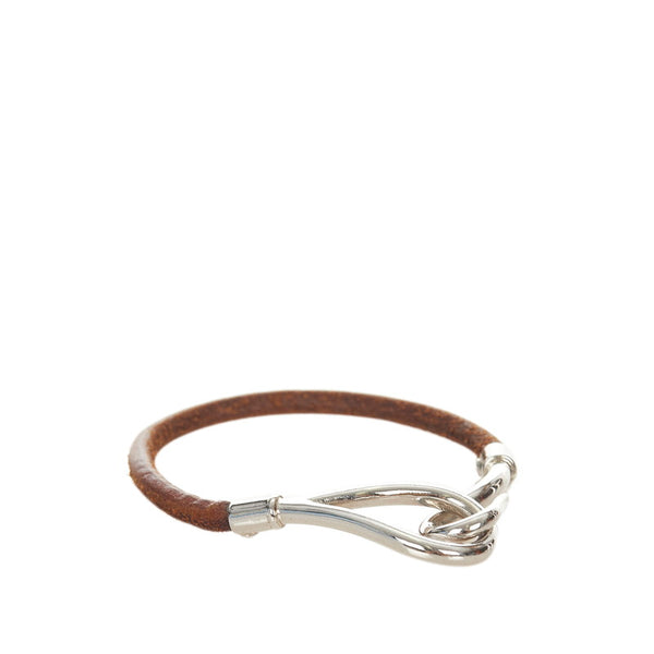 エルメス ブラウン シルバー レザー メタル ジャンボブレス ブレスレット レディース HERMES 【中古】