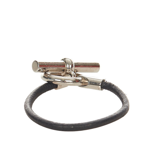 エルメス ブラック シルバー レザー メタル グレナン ブレスレット レディース HERMES 【中古】