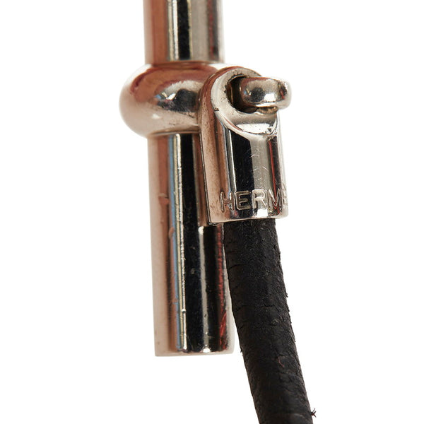 エルメス ブラック シルバー レザー メタル グレナン ブレスレット レディース HERMES 【中古】