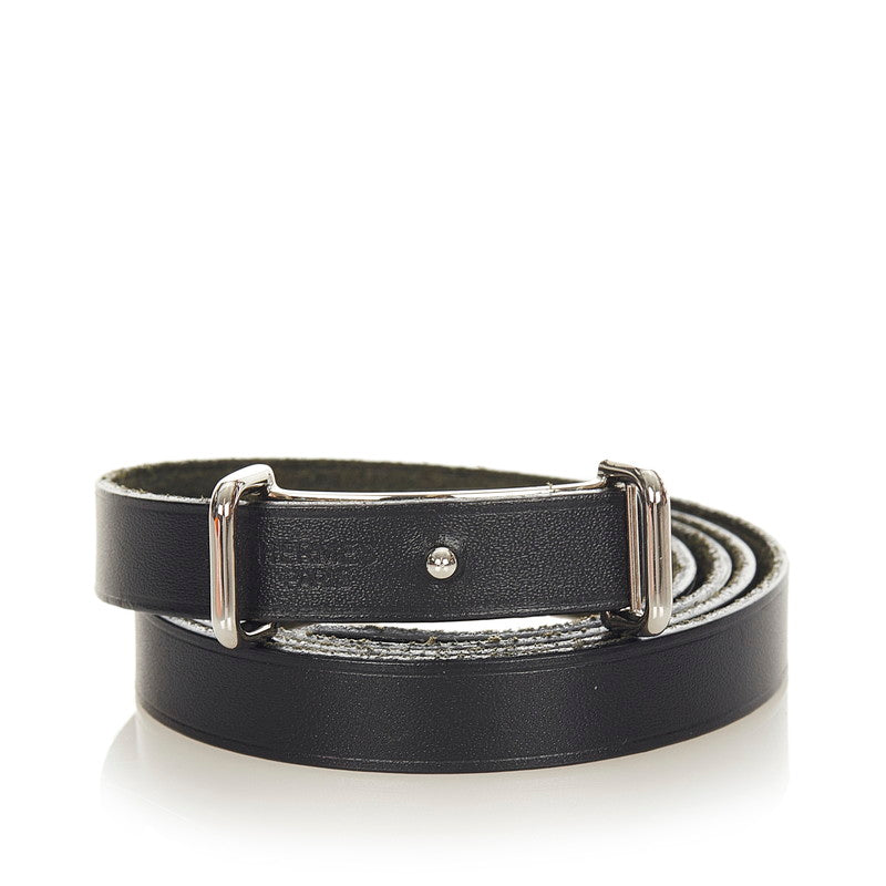 エルメス ブラック シルバー レザー メタル アピ２ バングル レディース HERMES 【中古】