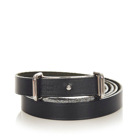 エルメス ブラック シルバー レザー メタル アピ２ バングル レディース HERMES 【中古】